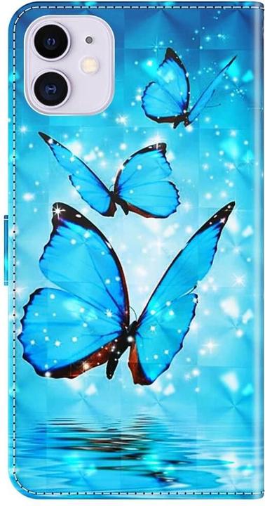 Productafbeelding Cover-Discount iPhone 14 - hoesje glitter effect vlinder blauw (Apple iPhone 14)