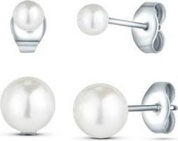 Vuch Kruwen Silber Stahl Perlen-Ohrringe Set - 2 Paar Ohrringe