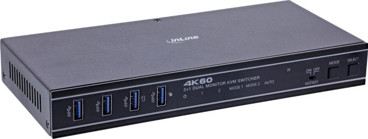 InLine ® KVM Switch, 2-fach, HDMI & DP, Dual Monitor, 4K60Hz, USB Hub, schwarz