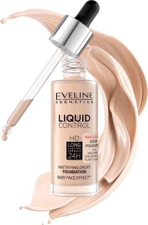 Actual product image Eveline Liquid Control HD Mattifying Drops Foundation matujący podkład do twarzy 002 Soft Porcelain (Soft Porcelain)