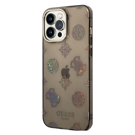 Guess Hard Cover Peony Glitter (Apple IPhone 14 Pro Max), Smartphone Hülle, Schwarz