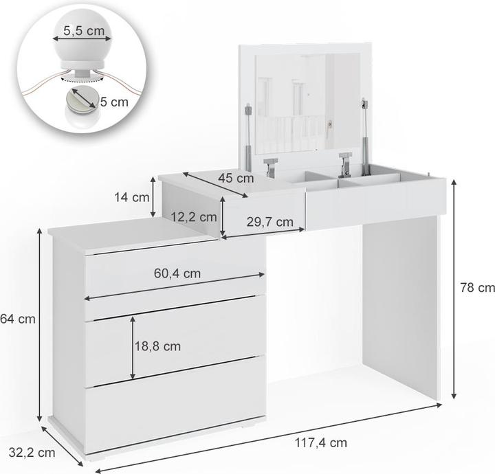 Produktbild Vicco Lotos mit LED Beleuchtung (117 x 45 x 78 cm)