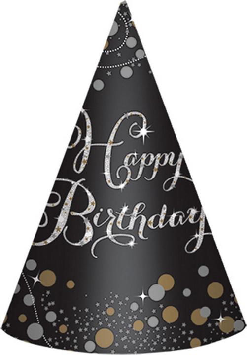 Produktbild Amscan PapierPartyhüte mit HappyBirthdayDesign glitzernd 8 stück (8 Stk.)