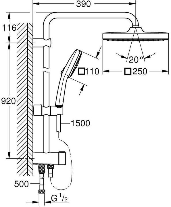 Actual product image Grohe Vitalio Comfort 250 Flex Duschsystem mit Umstellung, Reno-Set, Länge 920mm, wassersparend, chrom