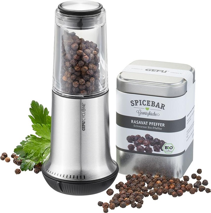 Productafbeelding GEFU Zoutmolen Pepermolen X-PLOSION M roestvrij staal 15 cm + 80 g Rasavat peper