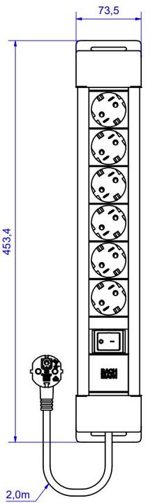 Actual product image Bachmann CONNECTUS 6-Fach Steckdosenleiste (Robuste Mehrfachsteckdose mit Schalter und 2m Kabel) Gra (6x, CEE 7/3, CEE 7/7, 2 m)