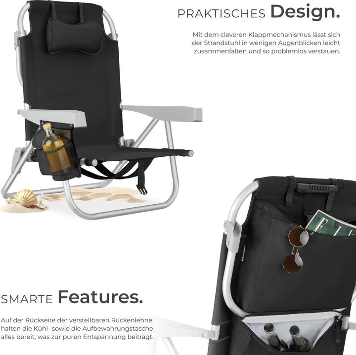 Actual product image tectake Beach chair Coral, foldable with backpack function