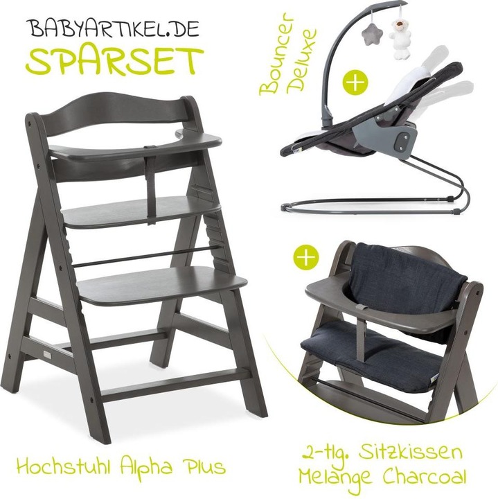 Produktbild Hauck Hochstühle Alpha Charcoal Selectline Newborn Set Deluxe - 4-tlg. (Hochstuhl)