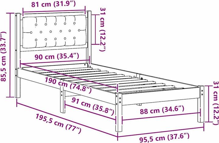 Actual product image vidaXL Bettgestell (90 x 190 cm)