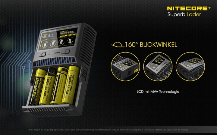 Actual product image Nitecore SC4 - Quick charger (1 pcs., 14500, 16340, 18650, 26650, Battery + charger)
