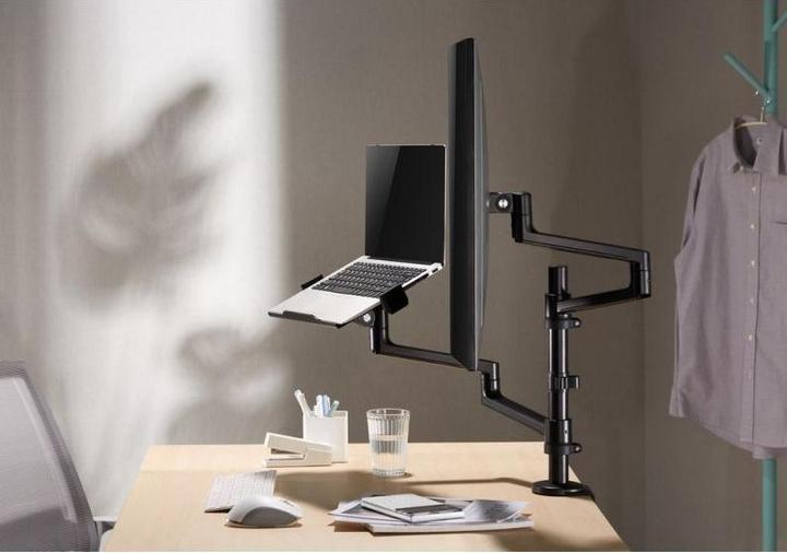 Actual product image Gembird Regulowany uchwyt biurkowy z ramieniem na monitor i podstawką na notebooka 17-32inch do 8kg (Table, 32", 8 kg)