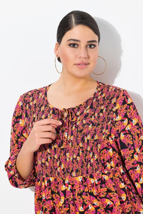 Produktbild Ulla Popken Smok-Bluse, Patchdruck, A-Linie, Rundhals, 3/4-Arm (54)