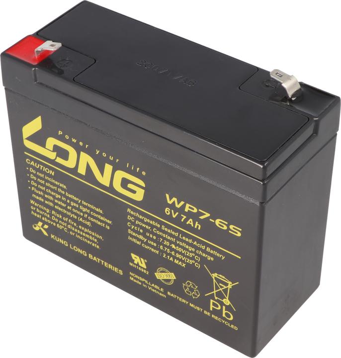Produktbild Kung Long WP7-6S F1 Blei-Vlies-Akku, 6Volt, 7Ah mit 4,8mm Faston Anschluss (6 V, 7 Ah)