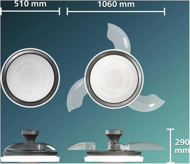 Actual product image Philips Retractable blade ceiling fan, 3 cct led, 28 w dc motor + 35 w led, bliss black, ø106 cm