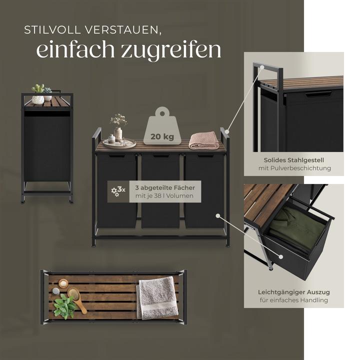 Produktbild tectake Wäschesortierer mit Ablage, Industrial Style (38 l)