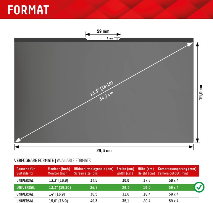 Actual product image Displex Privacy Safe, Laptop Blickschutzfilter (13.30", 16 : 10)