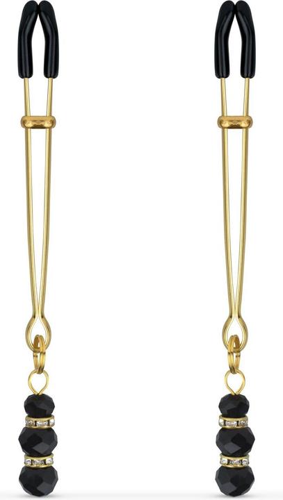 Easytoys Goldene Brustwarzenklemmen mit schwarzen Perlen