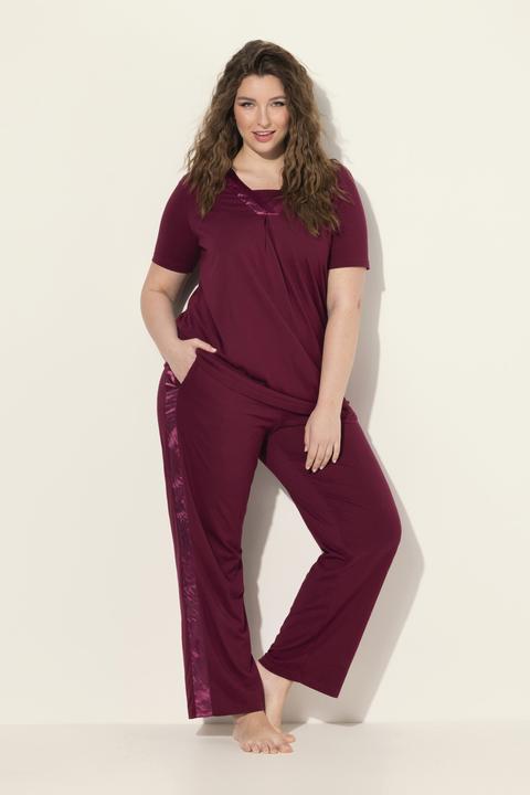 Image du produit Ulla Popken Pyjama à manches courtes et col V. Détails en satin (42, 44)