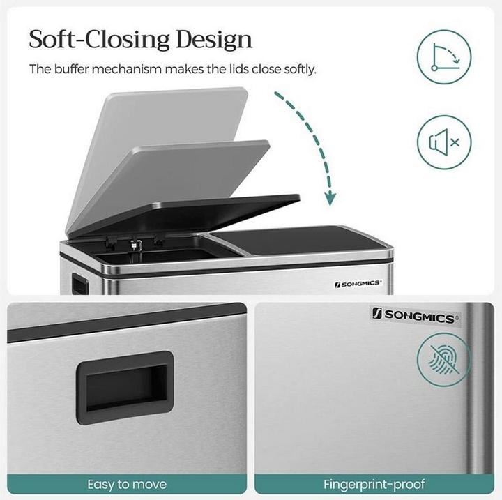 Immagine prodotto Songmics Treteimer 2 x 30 L, Silber, Fassungsvermögen: 60 (60 l)