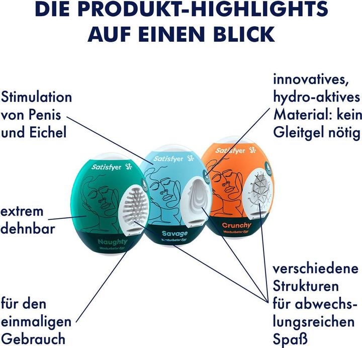 Actual product image Satisfyer Masturbator Egg Set - Naughty, Savage, Crunchy - 3 pcs