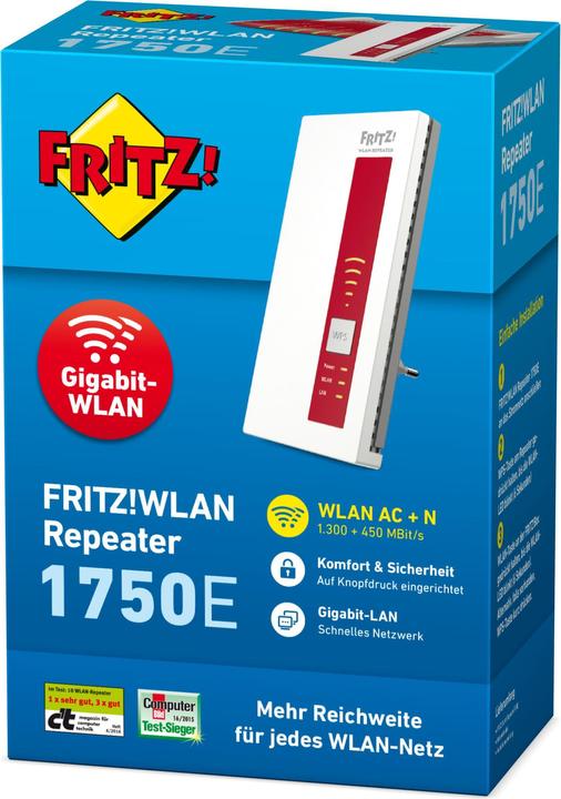 Productafbeelding AVM FRITZ!WLAN-repeater 1750E DE versie (1300 Mbit/s, 450 Mbit/s)