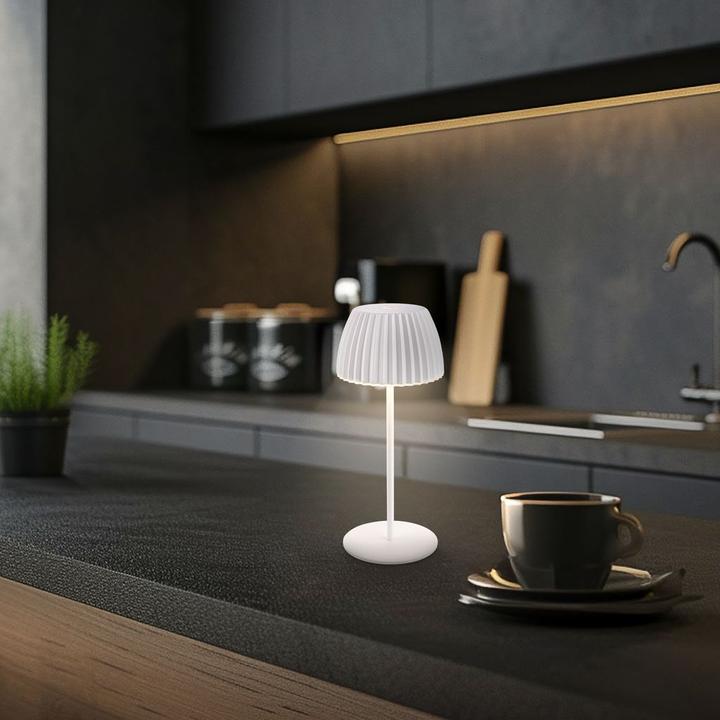 Produktbild Briloner Brilo unplugged RIFFLE Akku Mini Tischleuchte mit Lichtkante - Weiss (150 lm)