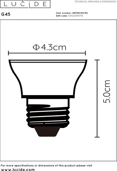 Actual product image Lucide Led lamp (E27, 5 W, 450 lm, 1 x, F)