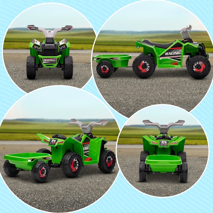Image du produit Homcom Quad pour enfants, rechargeable, 2,5 km/h, avec remorque, 50 min. de conduite, pour enfants de 1,5 (6 V)