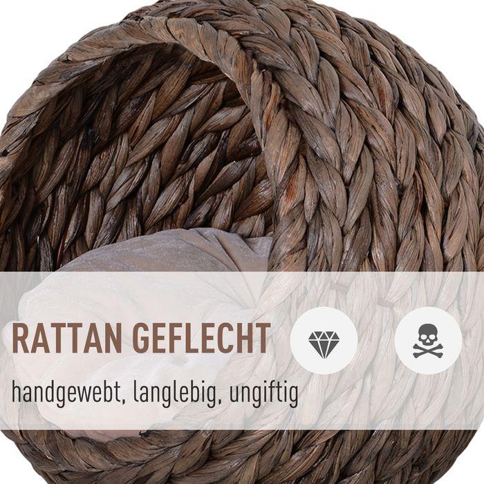 Produktbild Swisshandel24 Rattan Katzenkorb Katzenhöhle Katzenhütte Katzenbett mit Kissen Haustierbett Wasserhyazinthe Dunkelb (Katze)