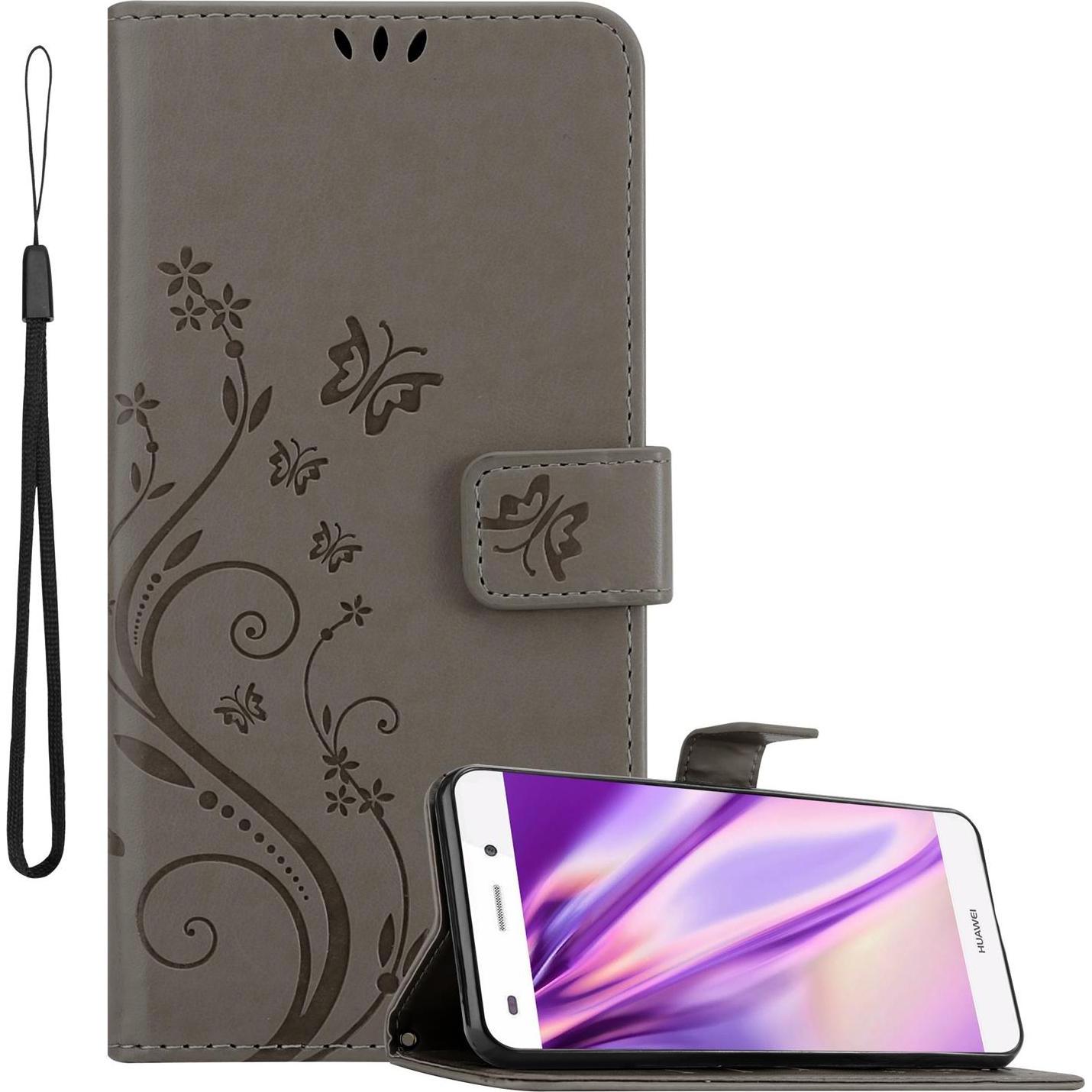 Cadorabo Flower Book Cover (Huawei P8 Lite), Smartphone Hülle, Grau