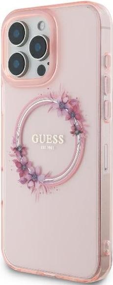 Actual product image Guess GUHMP16LHFWFCP iPhone 16 Pro 6.3" różowy/pink hardcase IML Flowers Wreath MagSafe (Apple iPhone 16 Pro)