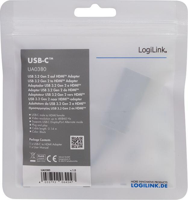 Image du produit LogiLink Adaptateur graphique USB 3.2, USB-C (0.15 m, HDMI)