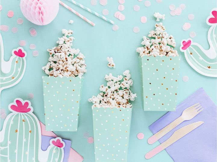 Actual product image Partydeco Popcorn box - Mint with dots (6 pieces) (6 x)