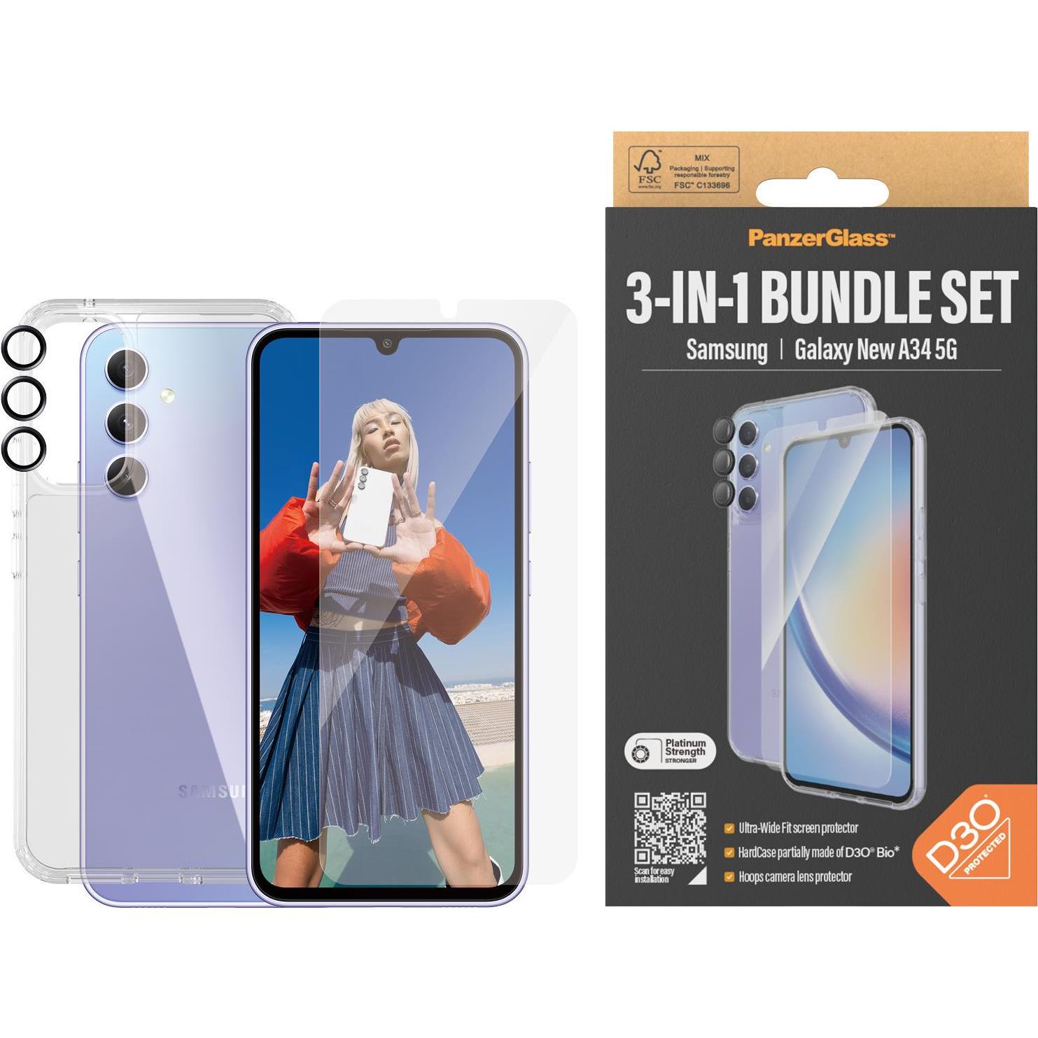 PanzerGlass Bundle Ultra Wide FIt Glass + Case + Lens (1 Stk., Samsung Galaxy A35), Smartphone Schutzfolie, Transparent