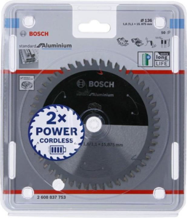 Productafbeelding Bosch Professional Zubehör Cirkelzaagblad Standaard voor Aluminium, 136x1,6/1,1x15,875, 50 tanden