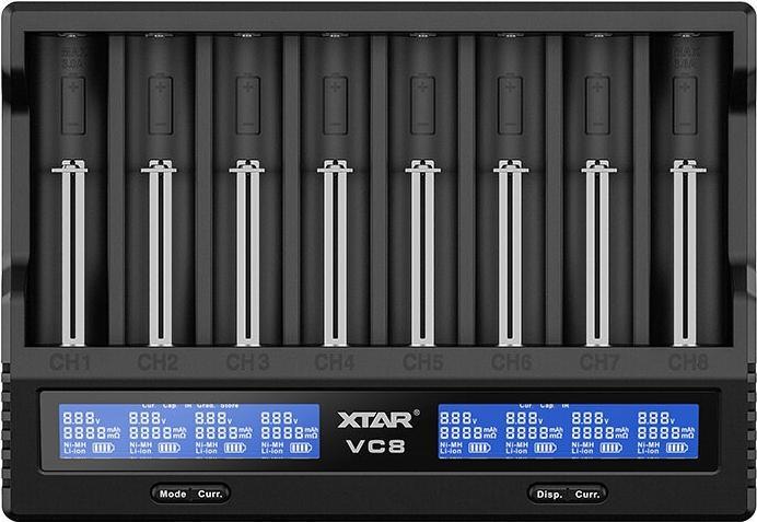 Xtar VC8 Ladegerät (1 Stk., 10440, 14500, 14650, 16340, 17500, 17670, 18350, 18500, 18650, 18700, 20700, 21700, 22650, 25500, 26650, AA, AAA, C)