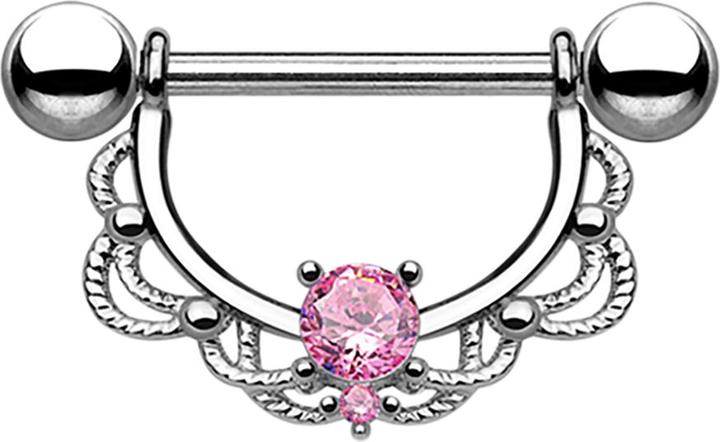 Image du produit Star Piercing Barbell Halbkranz silber mit Kristall pink (sans laiton, Acier chirurgical 316L)