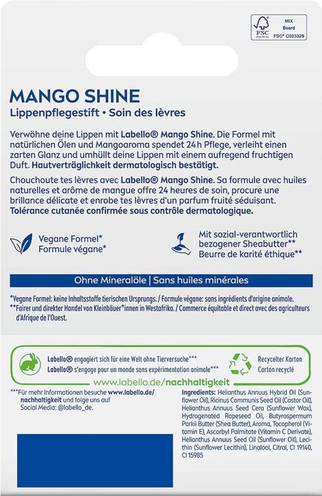 Etichetta energetica LABELLO Mango Shine Lip (Stick per la cura delle labbra)