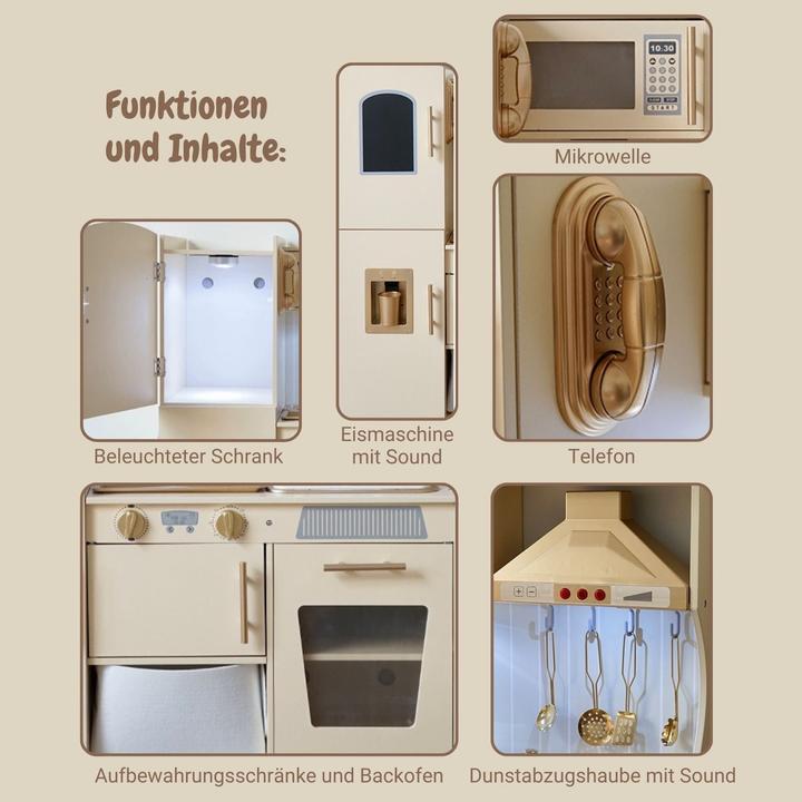 Produktbild Hermex Kinderküche aus Holz mit Zubehör Spielküche Holzküche Spielzeug