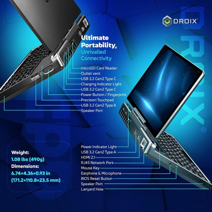 Actual product image GPD MicroPC 2 Mini-Laptop mit 7-Zoll-Display (DE)