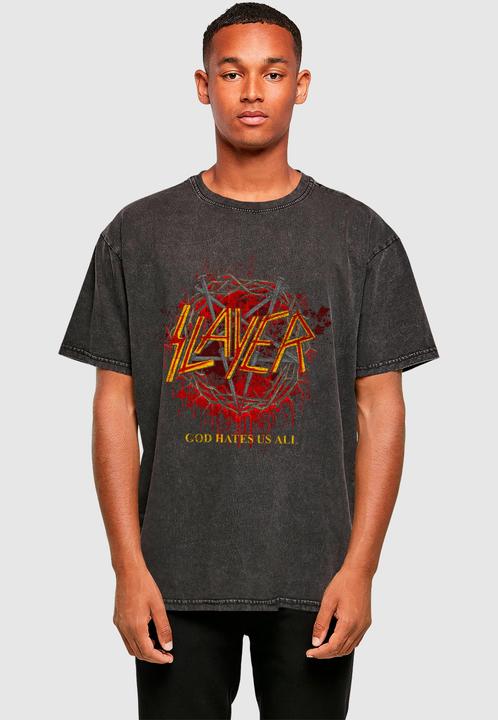 Produktbild Merchcode SLA - God Hates Us Pentagram Acid Washed Oversize Tee - 169687 (S)