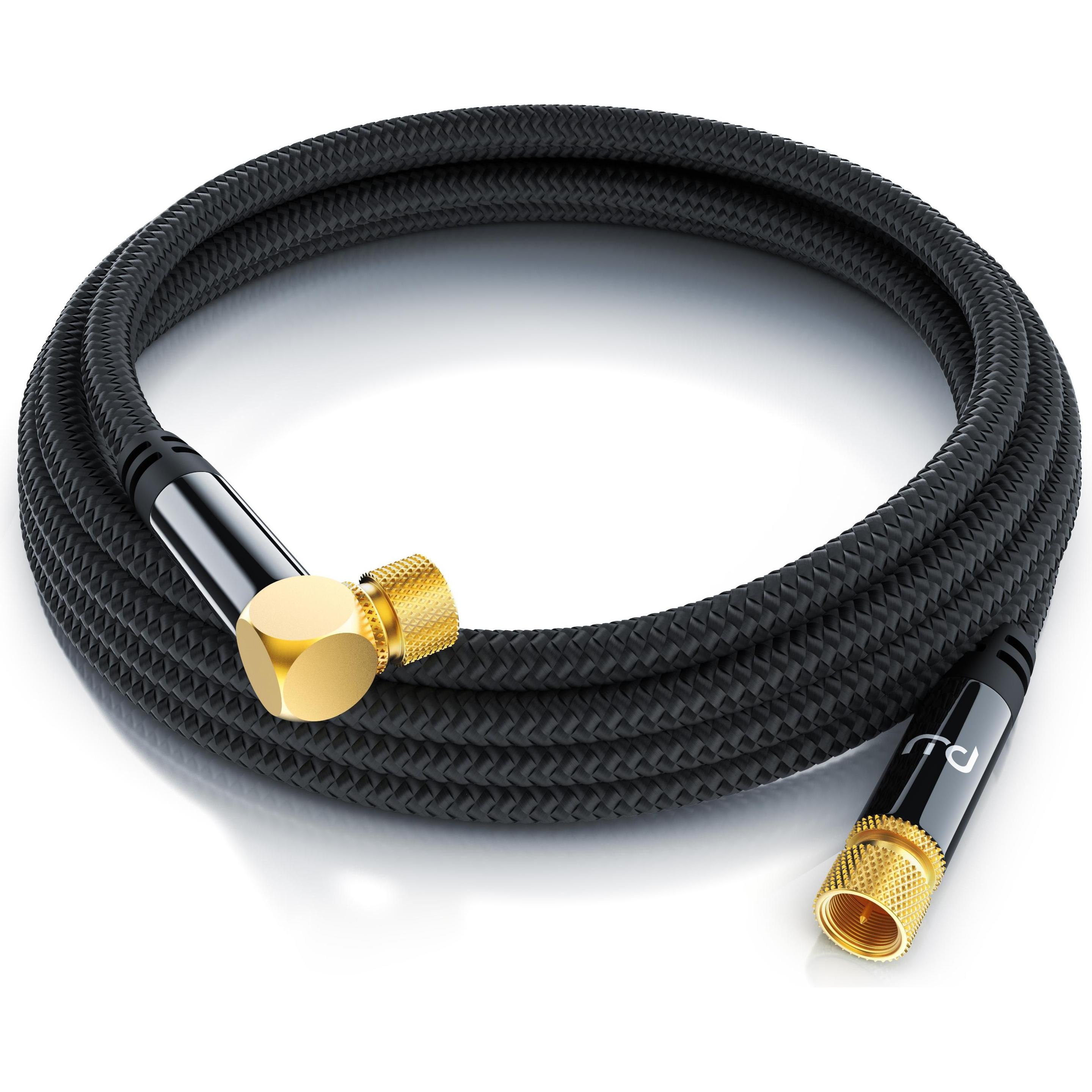 Thumbnail - Primewire HDTV Satellitenkabel gewinkelt mit Stoffummantelung, SAT Kabel, 135dB 75 Ohm 4k, F Stecker, schwarz (135 dB, A...