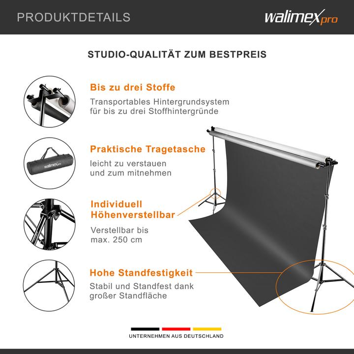 Produktbild Walimex 3-fach Hintergrundsystem + Tasche (290 cm, 250 cm)