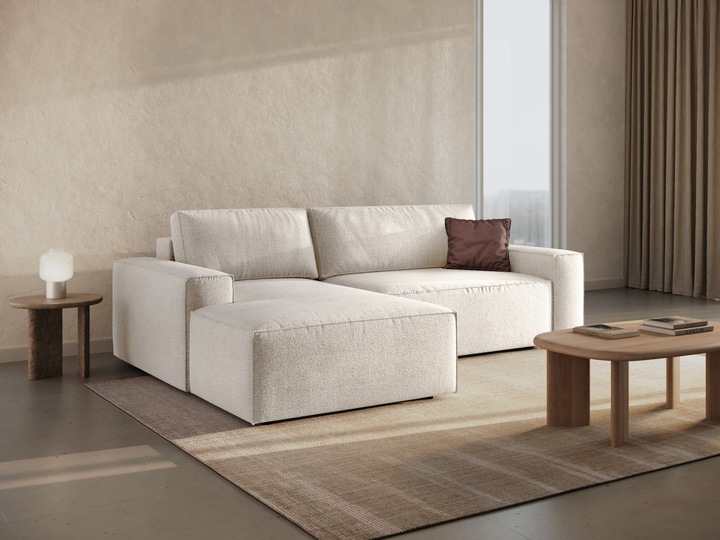 Actual product image Micadoni Bouclé Left Corner Sofa With Bed Function And Box, "Jodie", 3 Seats, 246x151x86 Made in Europe (Corner sofa)