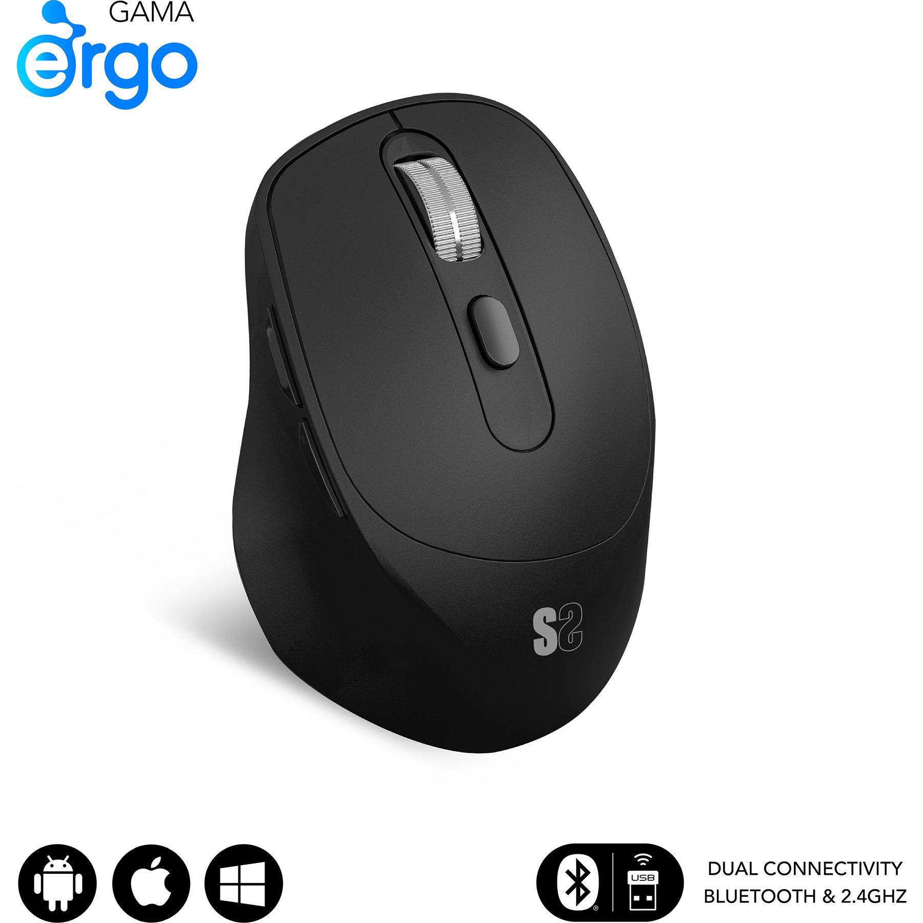 Subblim Raton Optico Dual Comfort Ergo Dual Bateria Negro (Senza fili), Mouse, Nero