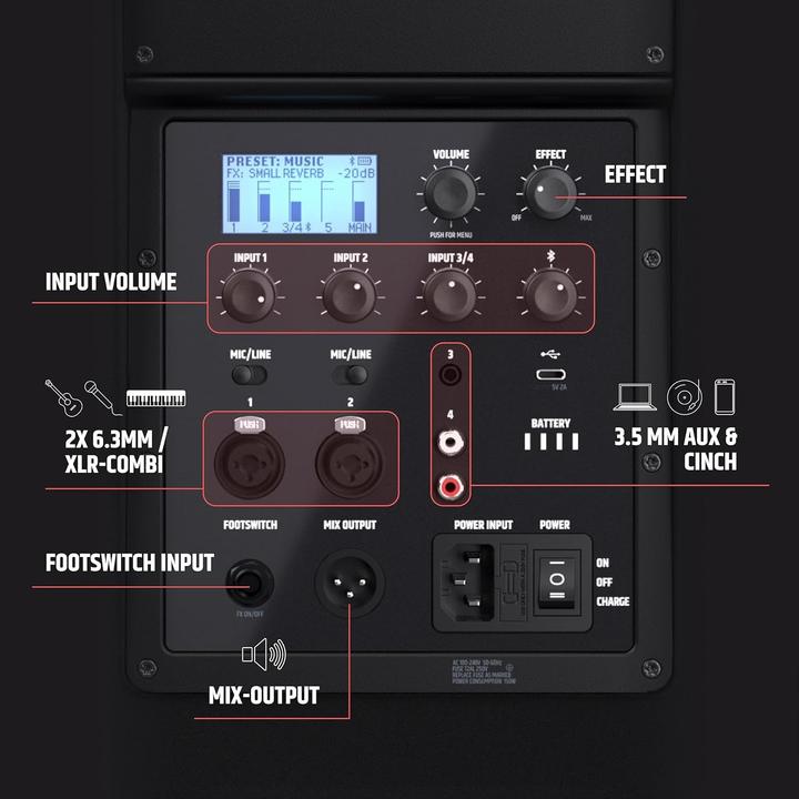 Image du produit LD Systems ANNY® 8 - Enceinte portable Bluetooth® PA avec batterie et table de mixage, Stage Black (Actif, 1x 80 W)