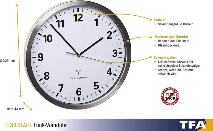 Actual product image TFA Funk-Wanduhr (30.50 cm)