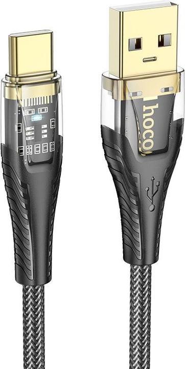 Actual product image Hoco Cable Cable USB A to USB C 2,4A 1,2 m U121 black transparent (1.20 m, USB 2.0, 60 W)