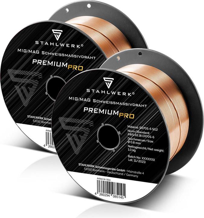 Produktbild Stahlwerk Schweissdraht MIG/MAG Ø 0,8mm Stahl SG2 ER70S-6 1 kg Drahtrolle 2er Set