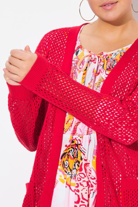 Produktbild Ulla Popken Long-Strickjacke, Netz-Optik, offene Form, V-Ausschnitt (56)